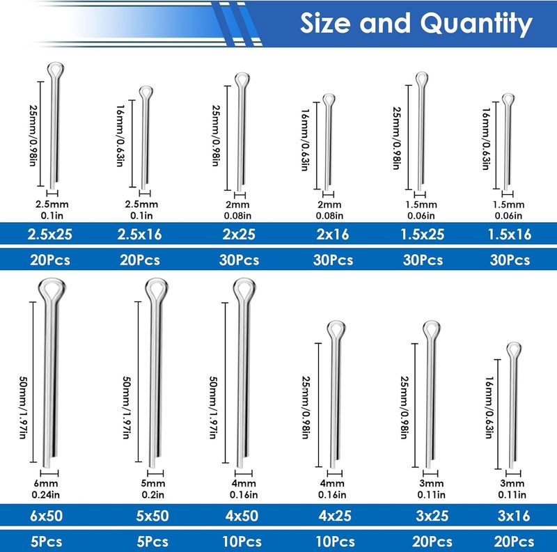 Seept 230Pcs Cotter Pins 304 Stainless Steel Cotter Pins Assortment Kit Used for Hitch Lock System, Trucks, Engine Repair - Image 2